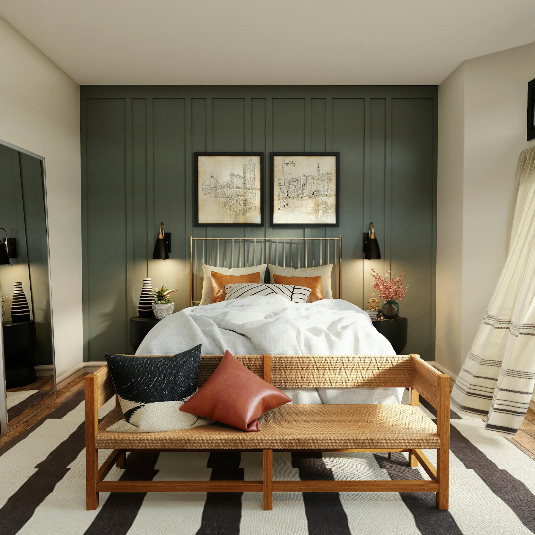 Bright coastal contemporary interior with professionally installed wallpaper